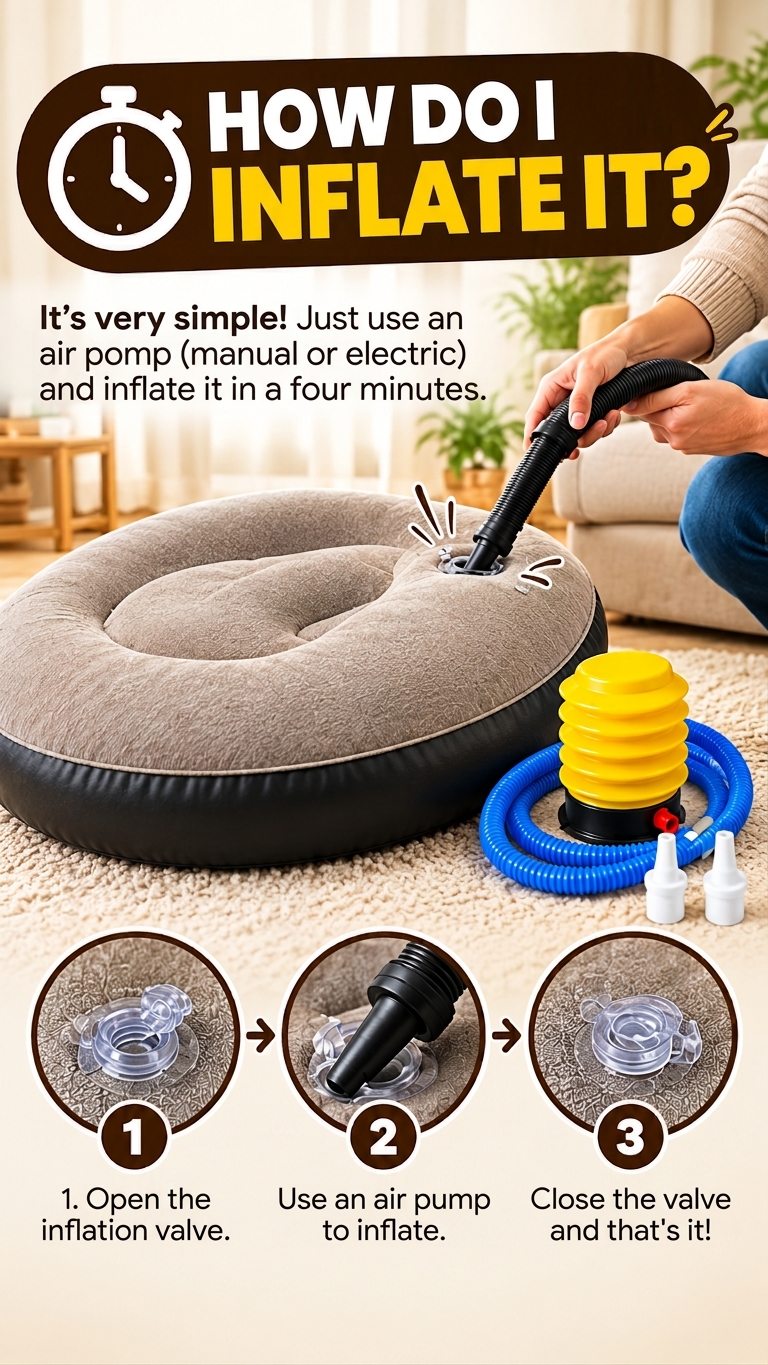 Infographic showing how to inflate the cushion