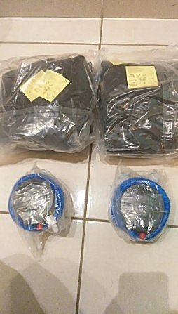 Customer photo showing the packaged ottomans and air pumps